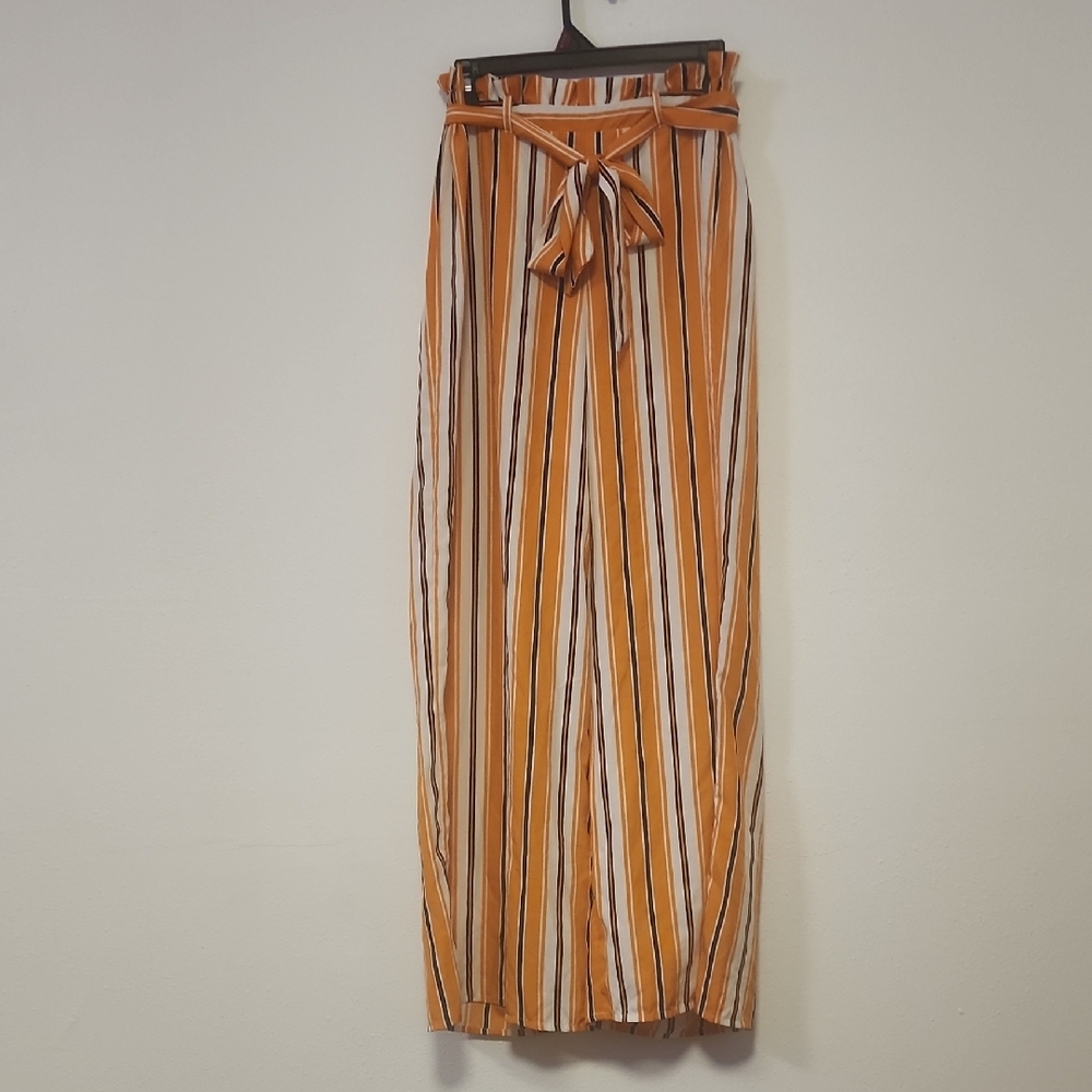 True Destiny Vibrant Orange and White Striped Trousers